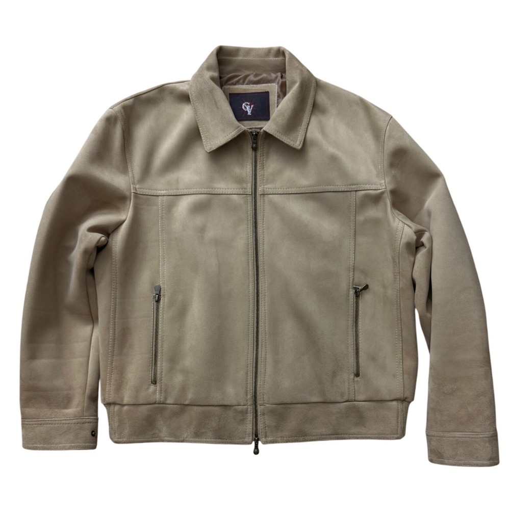 Gianni Versace Men Tan Faux Suede Full Zip Jacket Medusa Hardware XL